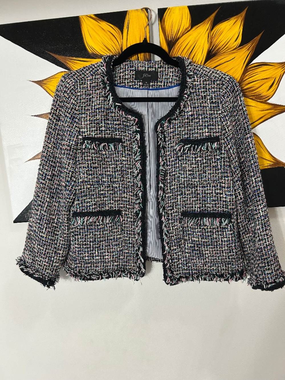 J.Crew Multicolor Tweed Fringe Trim Lady Jacket Blazer Size 6